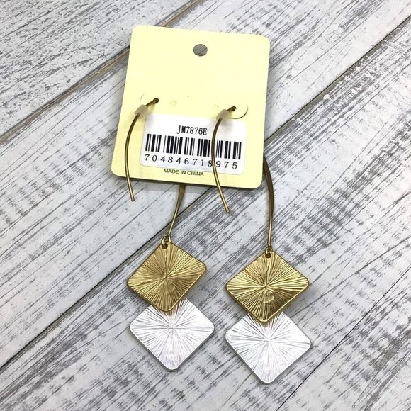 Jane Marie Earrings Matte Gold Tone Silver Tone 3 Inch Length New - Picture 4 of 4